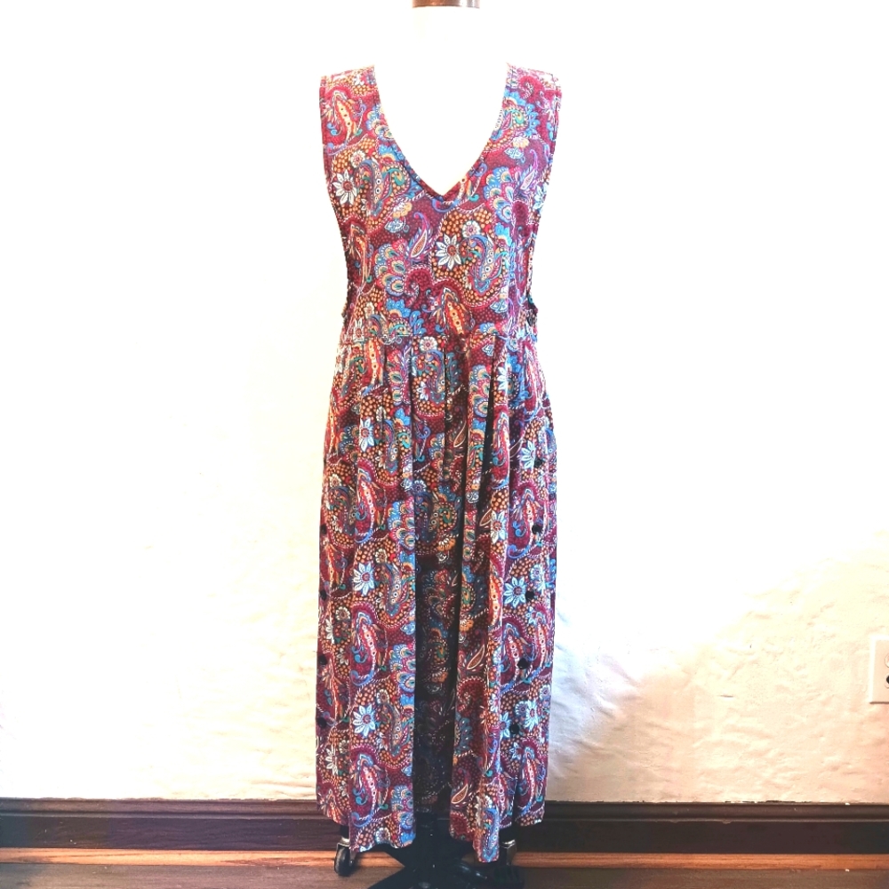 Vintage modest floral pinafore apron dress. Via Sant Andrea. Size 15. Medium.